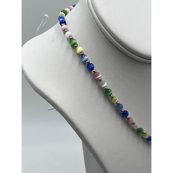 Jordan Sterling Silver 925 Beaded Multicolor Cat's Eye Necklace - Picture 7 of 13